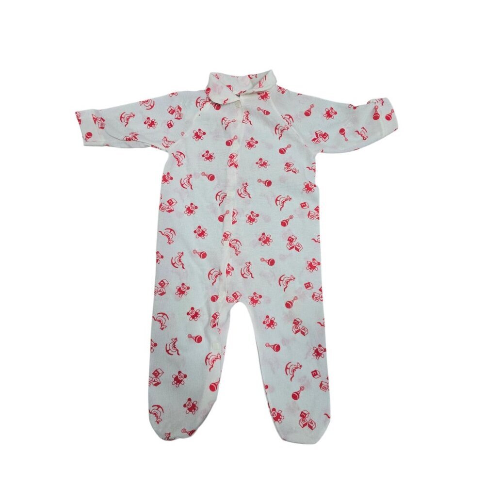 Vintage Lullaby Land 14-19 lbs Baby Red One Piece Footed Outfit